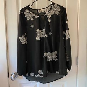 Black and white floral long sleeved blouse
